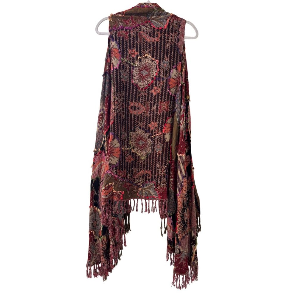 Soft Surrounding Bohemian Embroidered Floral Patterned Fringe Vest Shawl